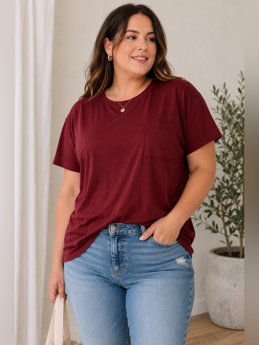 Universal Standard Garçon Pocket Tee Black Cherry Size Medium 18-20